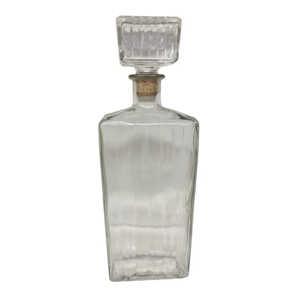 Spearpoint Ribbed Decanter Pressed Glass With Glass And Cork Stopper‎ c1960s